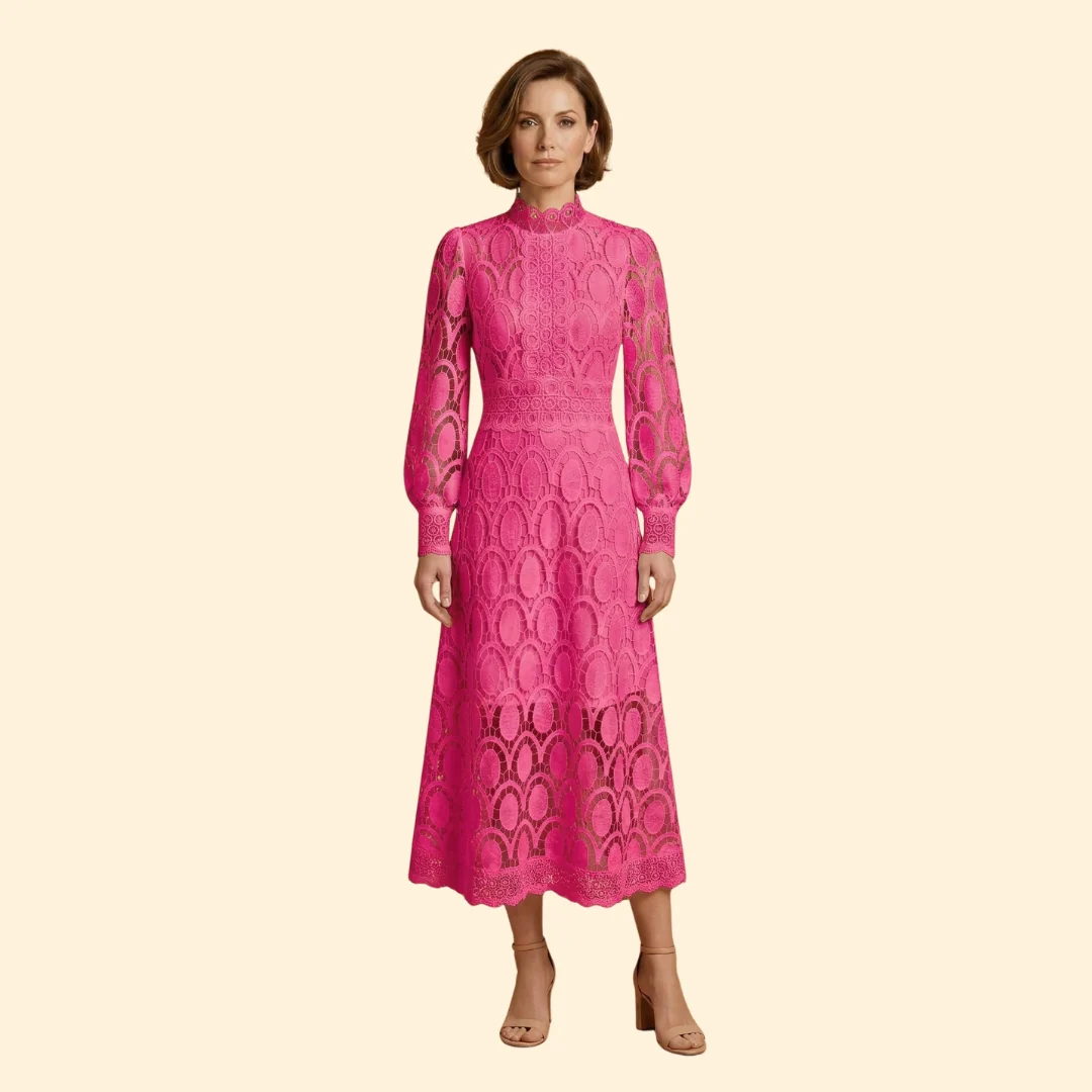 Women’s Midi Dress with Scalloped Lace - Image 7