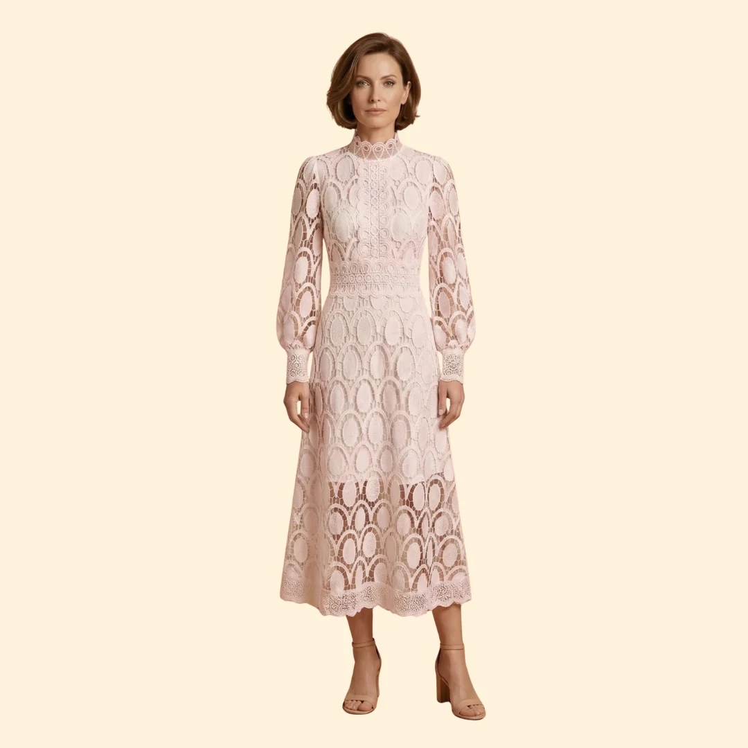 Women’s Midi Dress with Scalloped Lace - Image 8