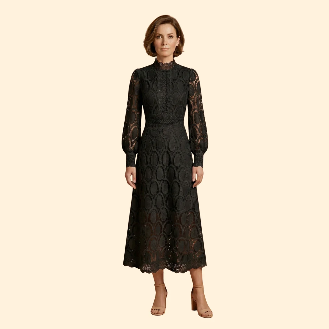 Women’s Midi Dress with Scalloped Lace - Image 9