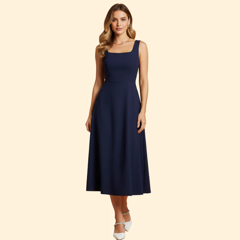 Women’s Midi Dress with Square Neckline - Image 2