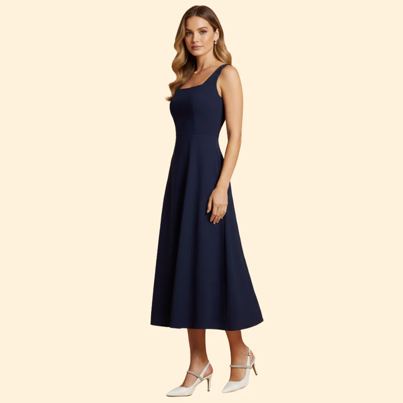Women’s Midi Dress with Square Neckline - Image 3