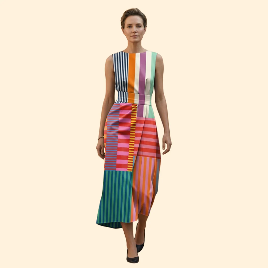 Women’s Midi Dress with Vertical Stripes - Image 2