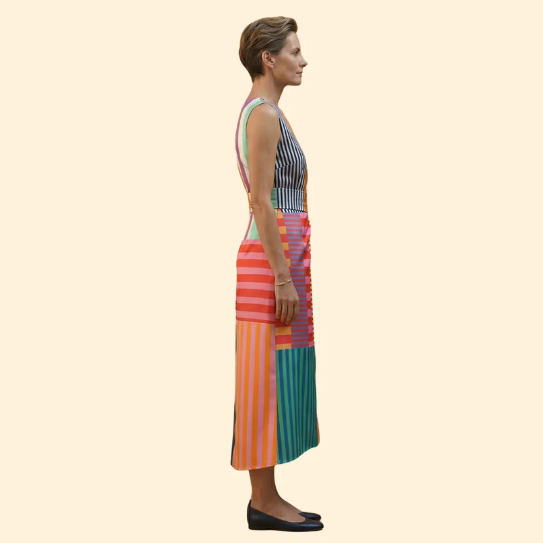 Women’s Midi Dress with Vertical Stripes - Image 3