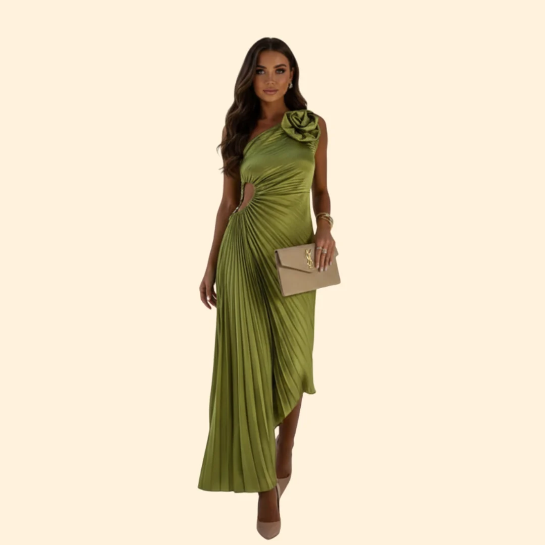 Women’s One-Shoulder Dress with 3D Flower - Image 6