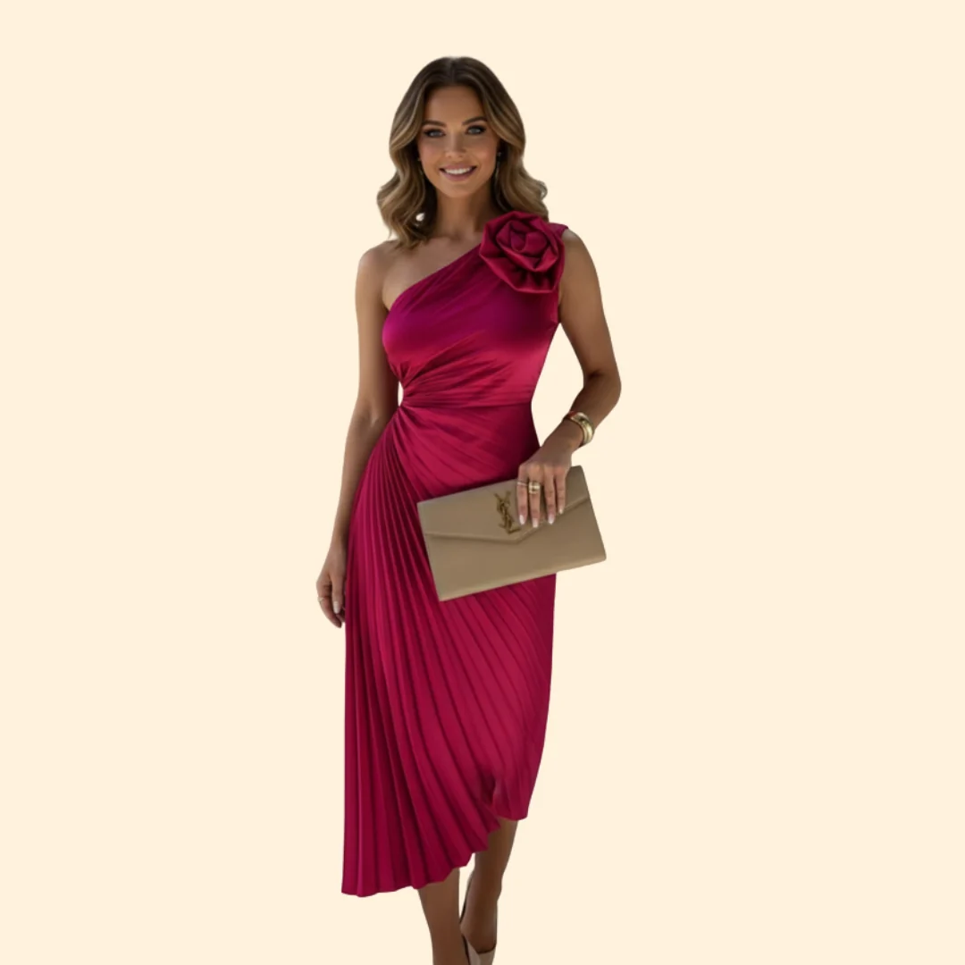 Women’s One-Shoulder Dress with 3D Flower - Image 9