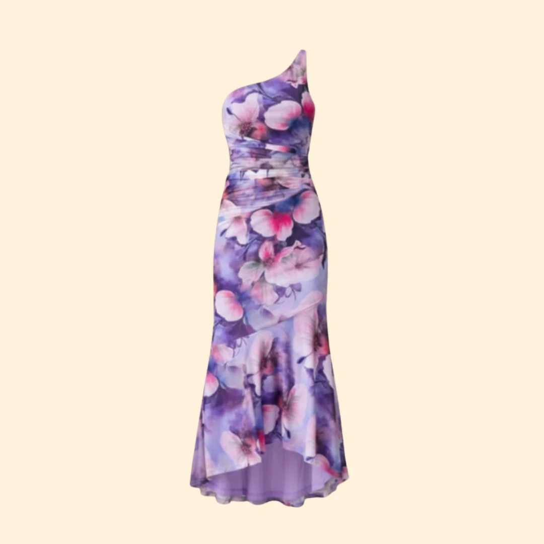 Women’s One-Shoulder Dress with Floral Print