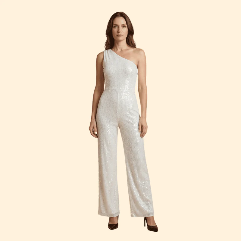 Women’s One-Shoulder Jumpsuit with Flared Legs - Image 9
