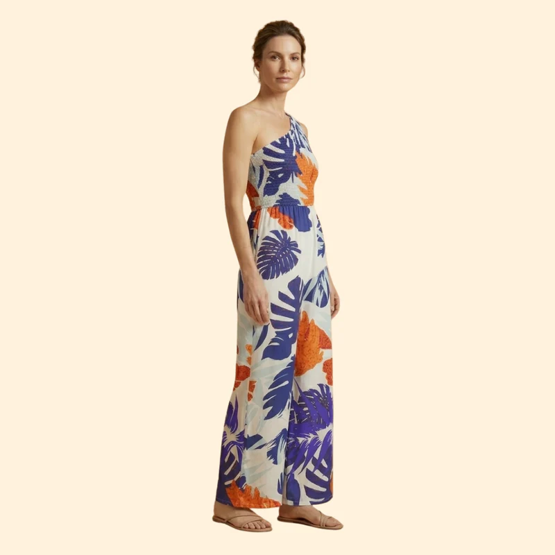 Women’s One-Shoulder Jumpsuit with Floral Print - Image 3