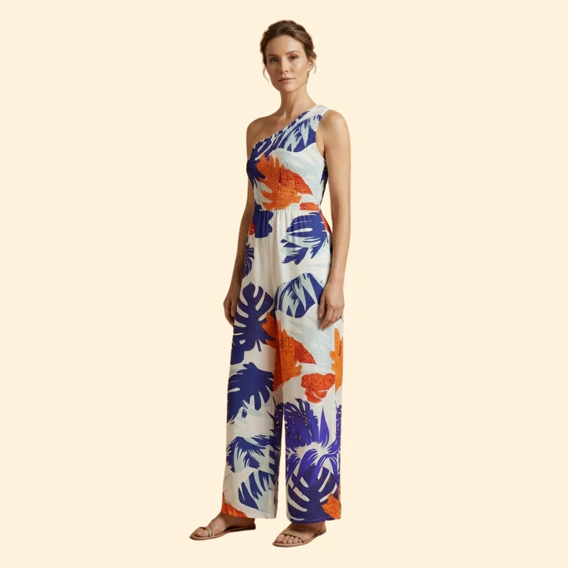 Women’s One-Shoulder Jumpsuit with Floral Print - Image 5