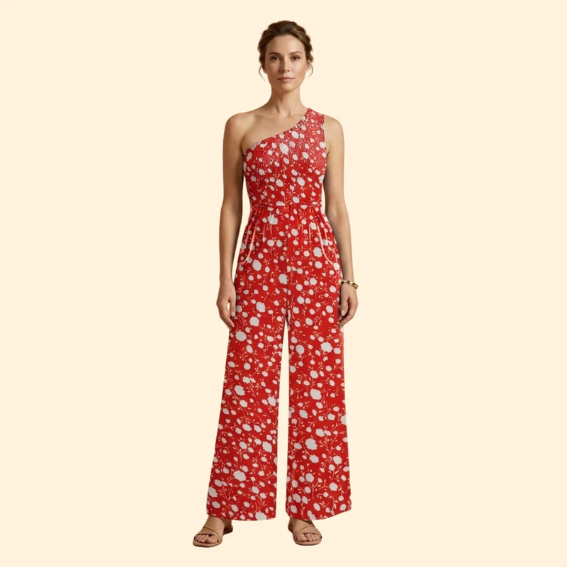 Women’s One-Shoulder Jumpsuit with Floral Print - Image 7