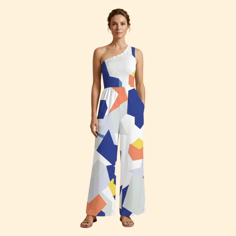 Women’s One-Shoulder Jumpsuit with Floral Print - Image 8