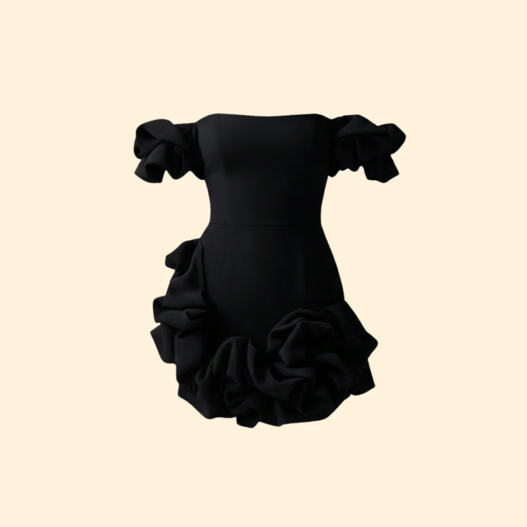 Women’s One-Shoulder Satin Dress with Ruffles