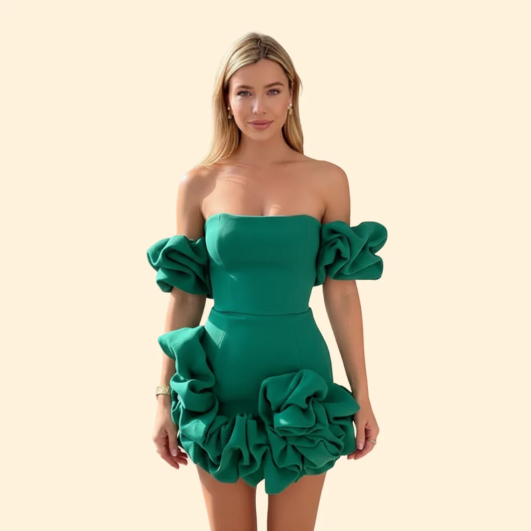 Women’s One-Shoulder Satin Dress with Ruffles - Image 7