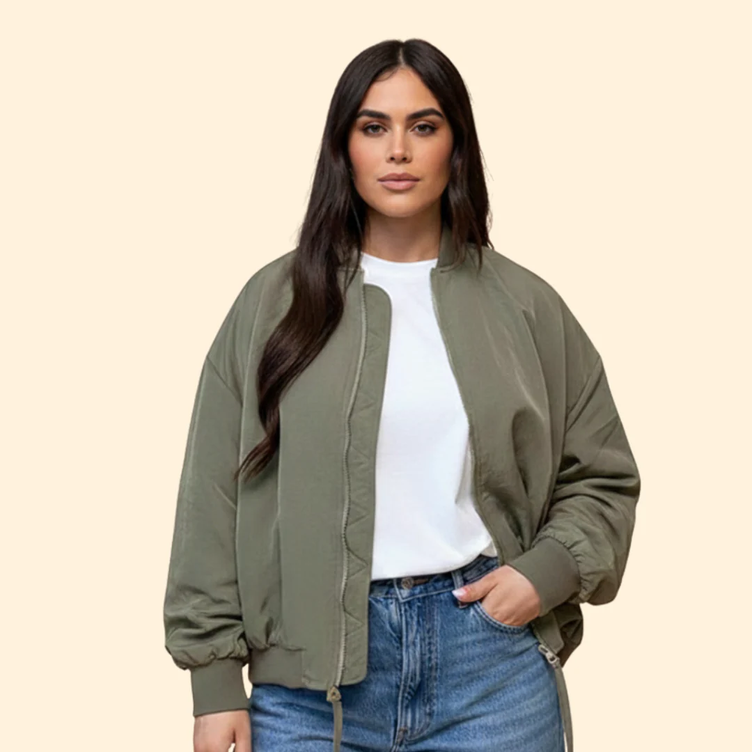 Women’s Oversized Bomber Jacket with Extended Sleeve Design - Image 2