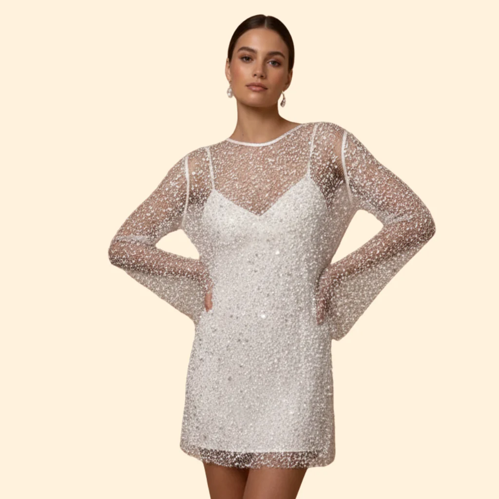 Women's Pearl Mesh Two-Piece Sling Dress - Image 2