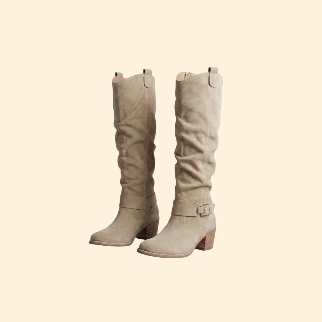 Women’s Perforated Knee-High Boots with Buckle