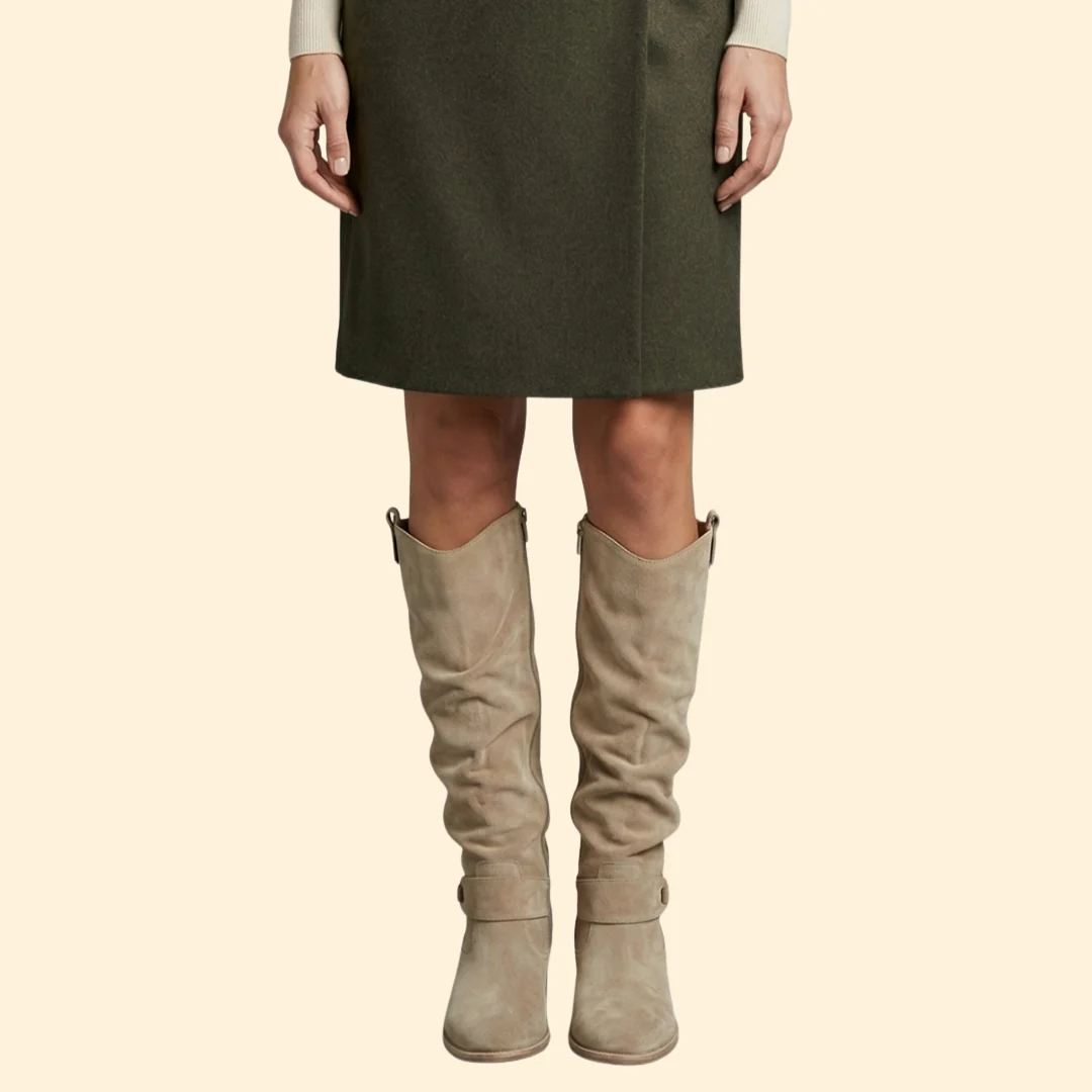 Women’s Perforated Knee-High Boots with Buckle - Image 3