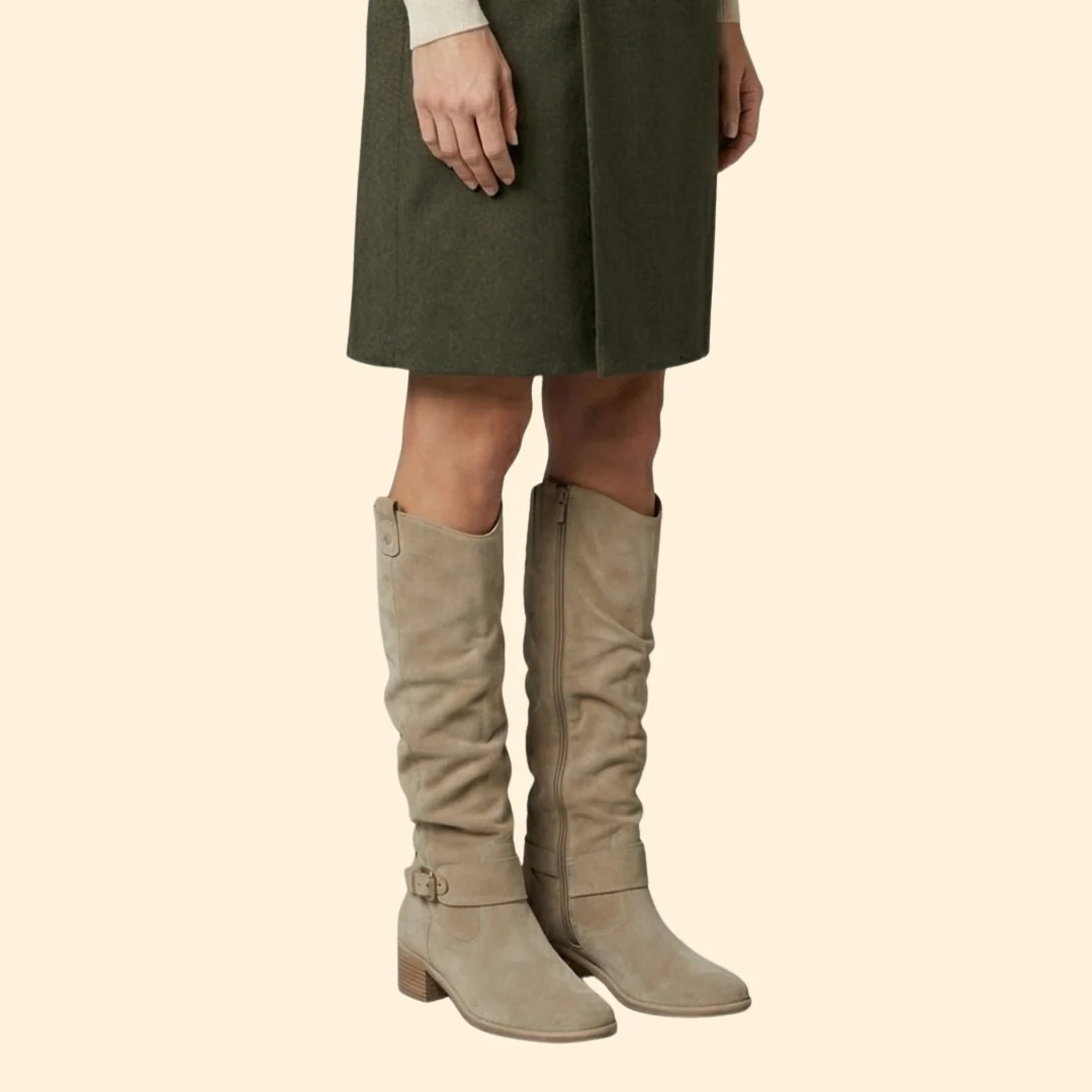 Women’s Perforated Knee-High Boots with Buckle - Image 4