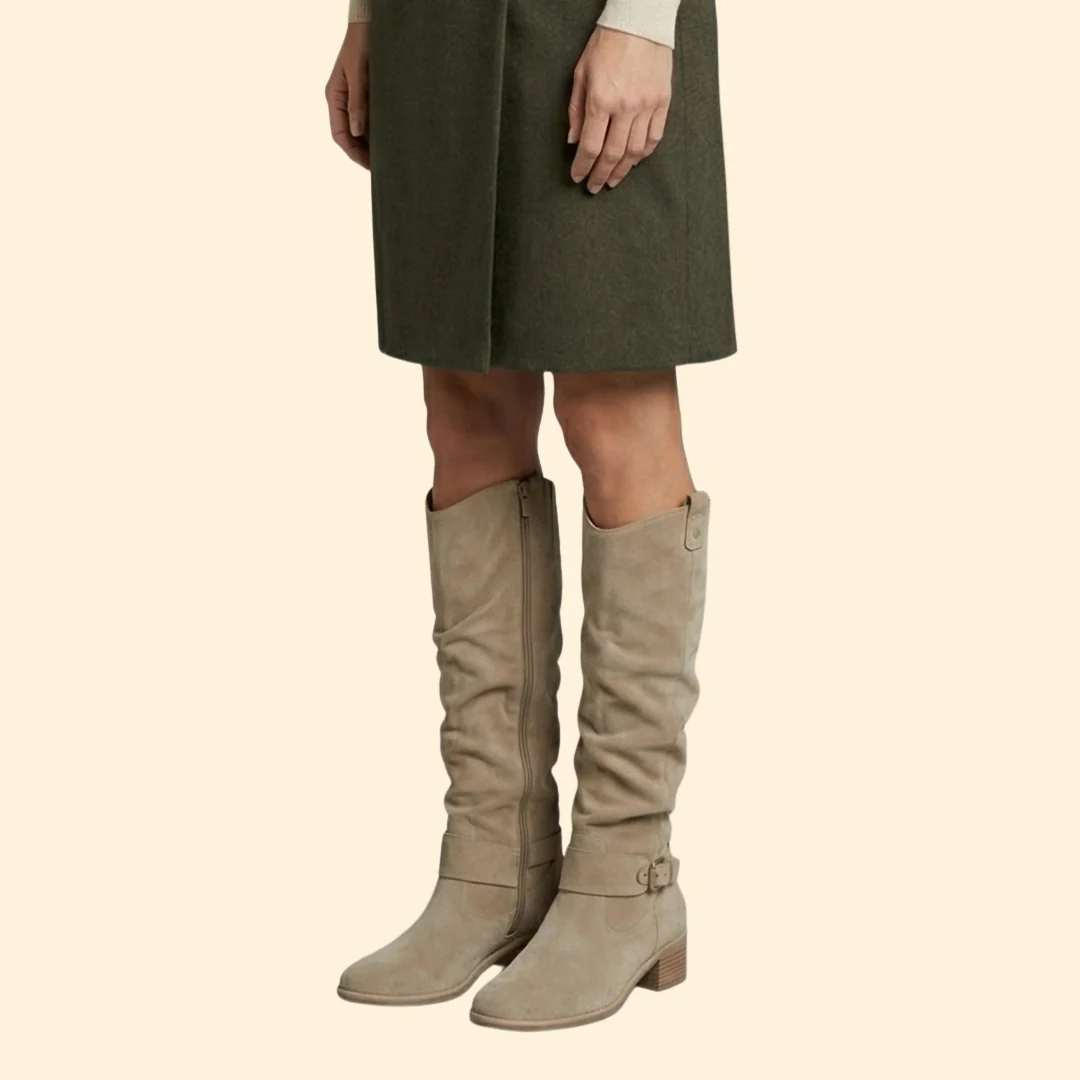 Women’s Perforated Knee-High Boots with Buckle - Image 5