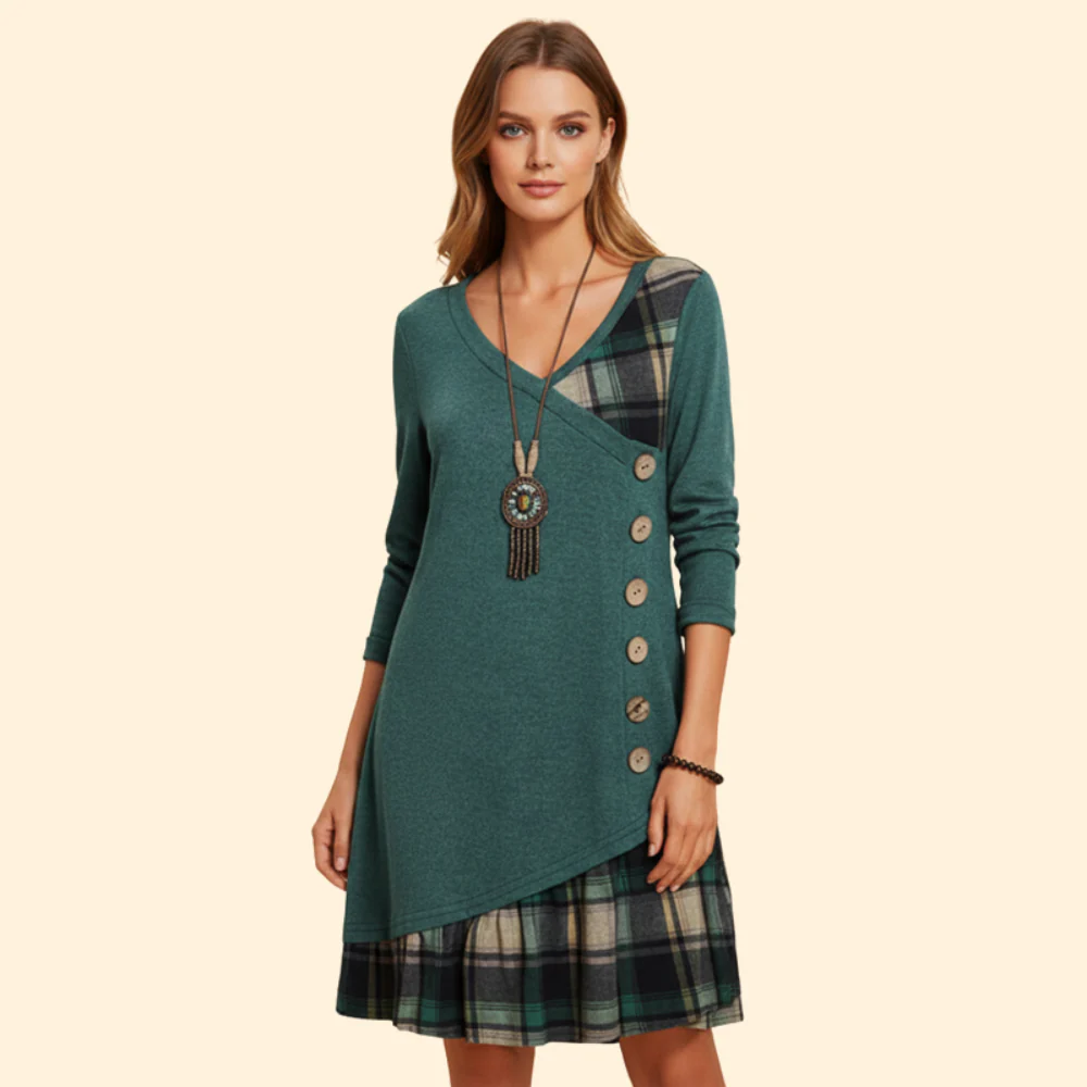 Women’s Plaid Long-Sleeve Dress - Image 2