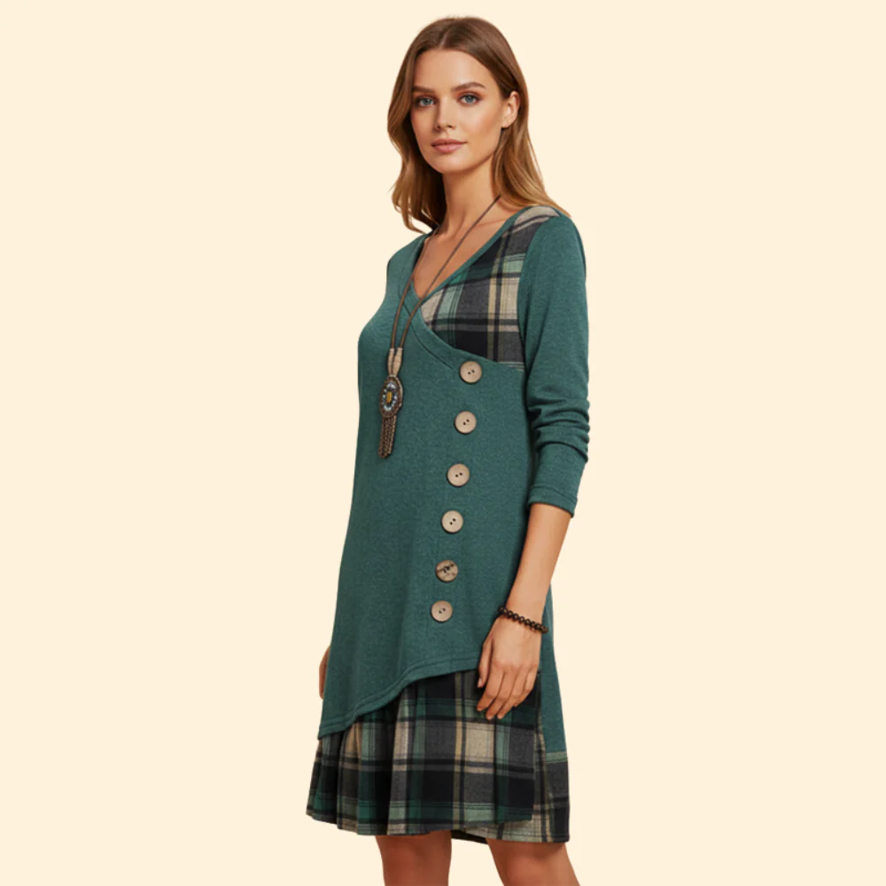 Women’s Plaid Long-Sleeve Dress - Image 3
