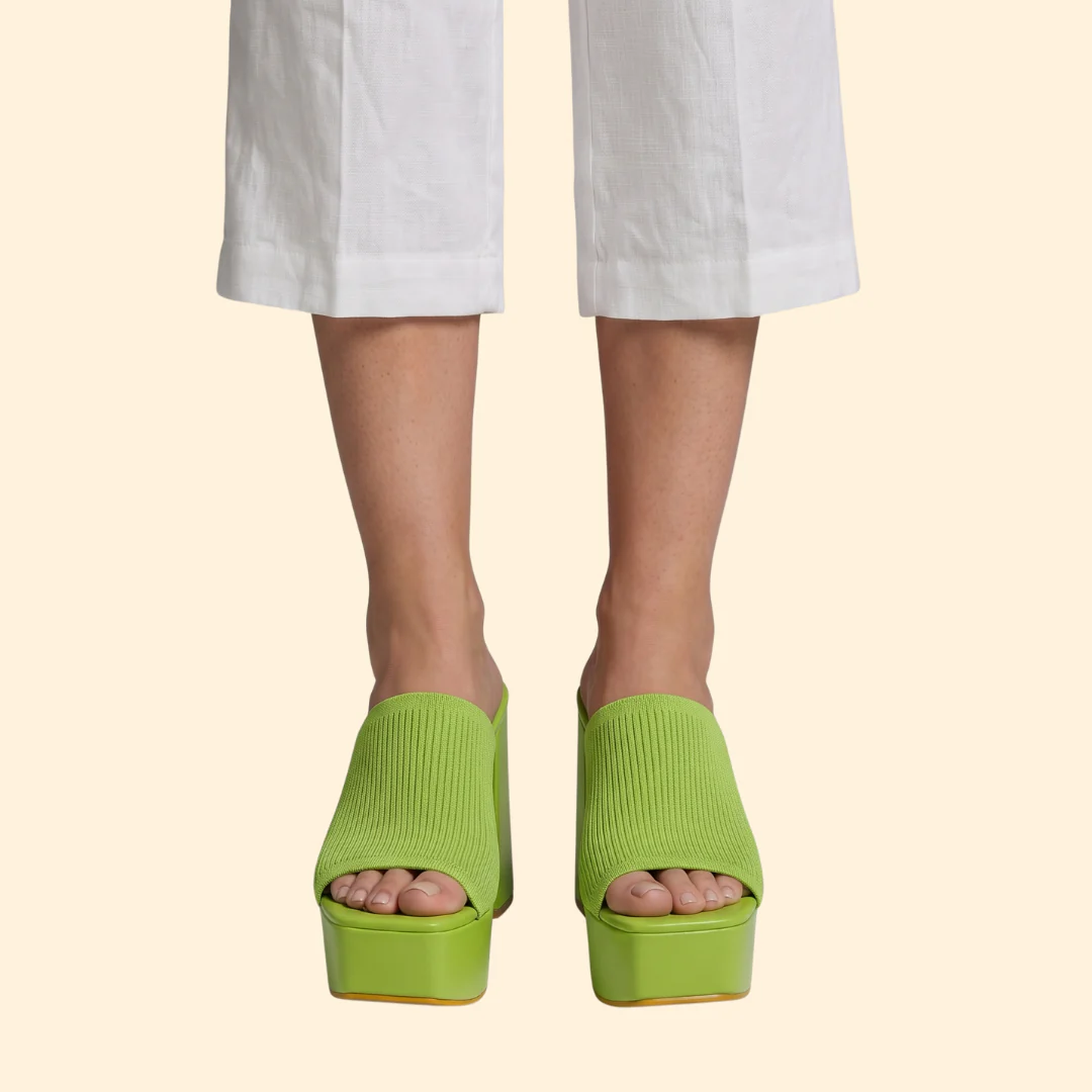 Women's Ribbed Platform Mules with Chunky Heel - Image 10