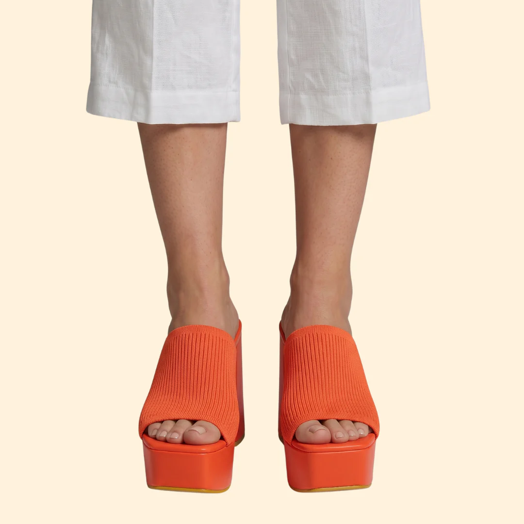 Women's Ribbed Platform Mules with Chunky Heel - Image 11