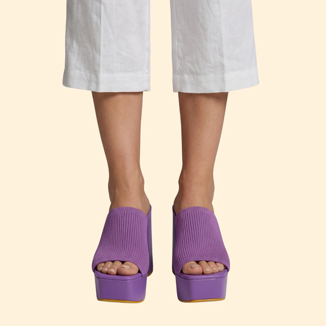 Women's Ribbed Platform Mules with Chunky Heel - Image 3