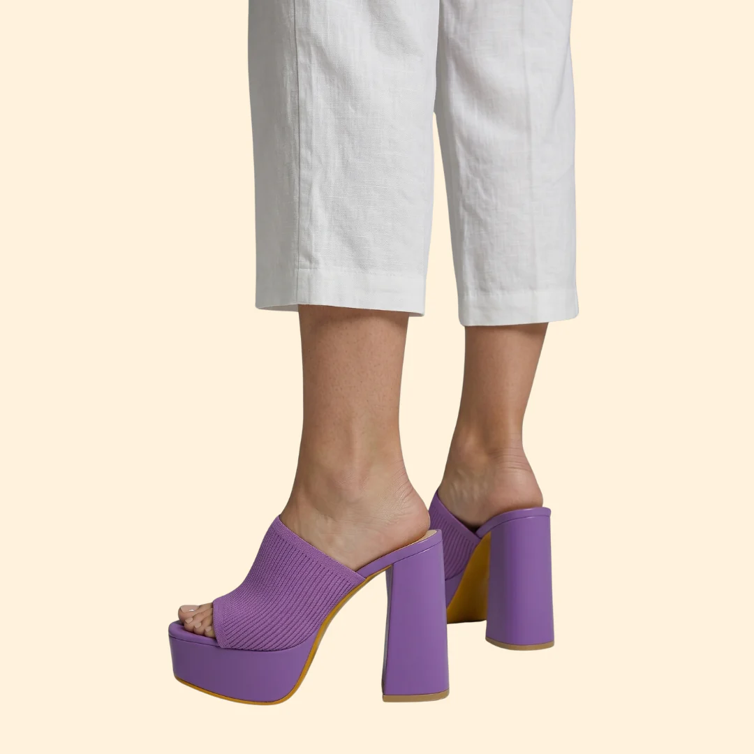 Women's Ribbed Platform Mules with Chunky Heel - Image 5