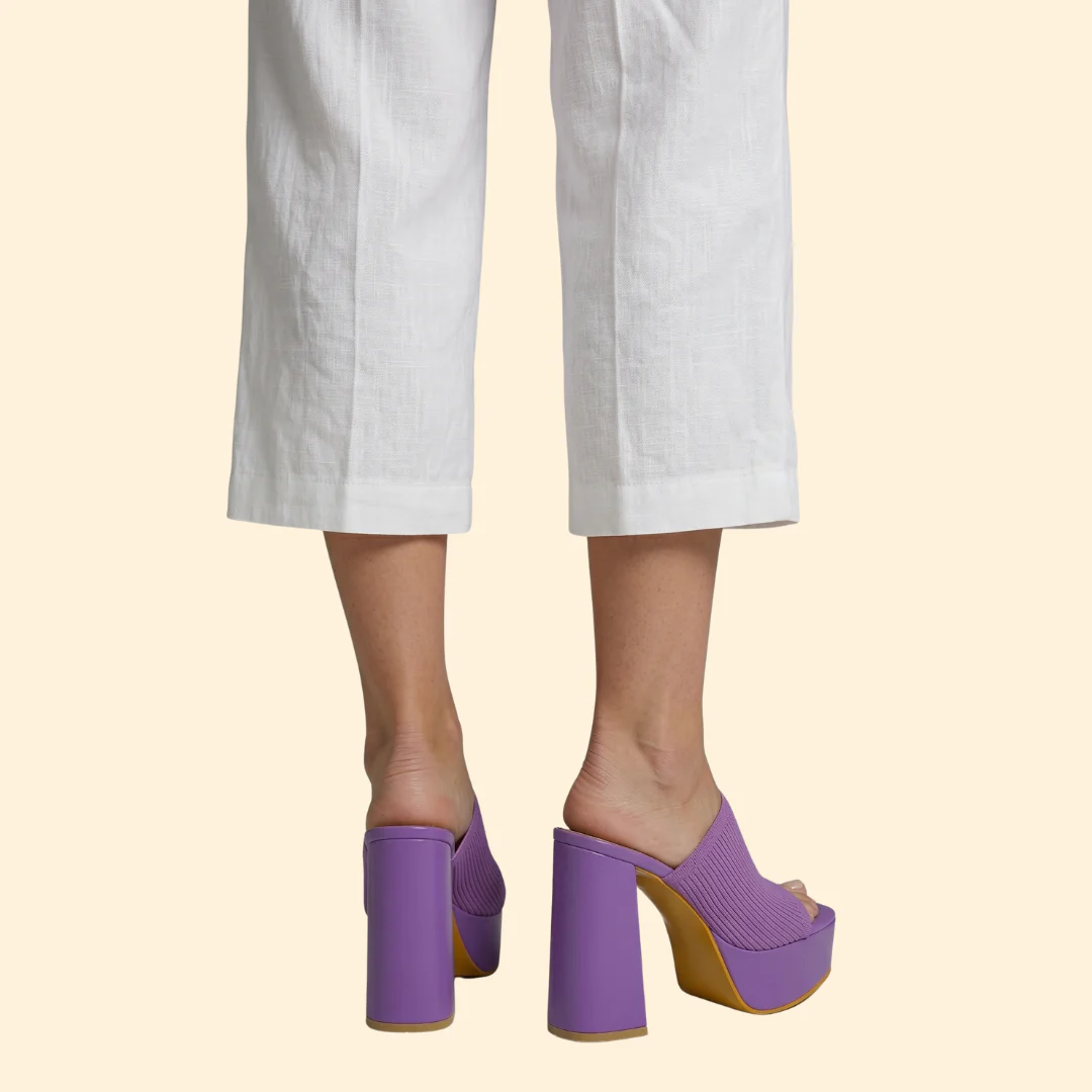Women's Ribbed Platform Mules with Chunky Heel - Image 6