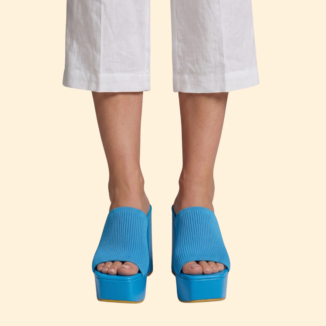 Women's Ribbed Platform Mules with Chunky Heel - Image 7