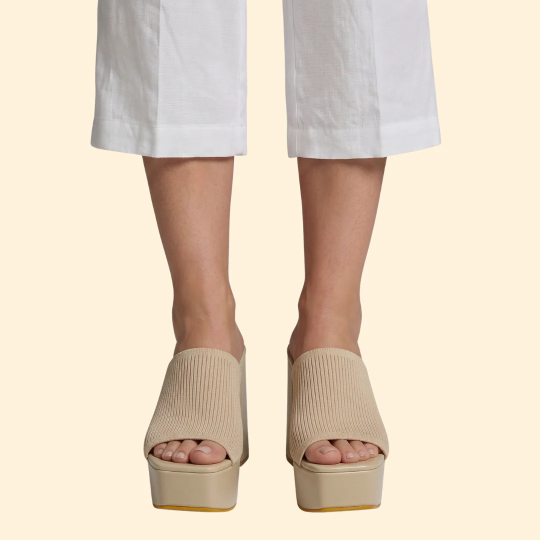 Women's Ribbed Platform Mules with Chunky Heel - Image 8