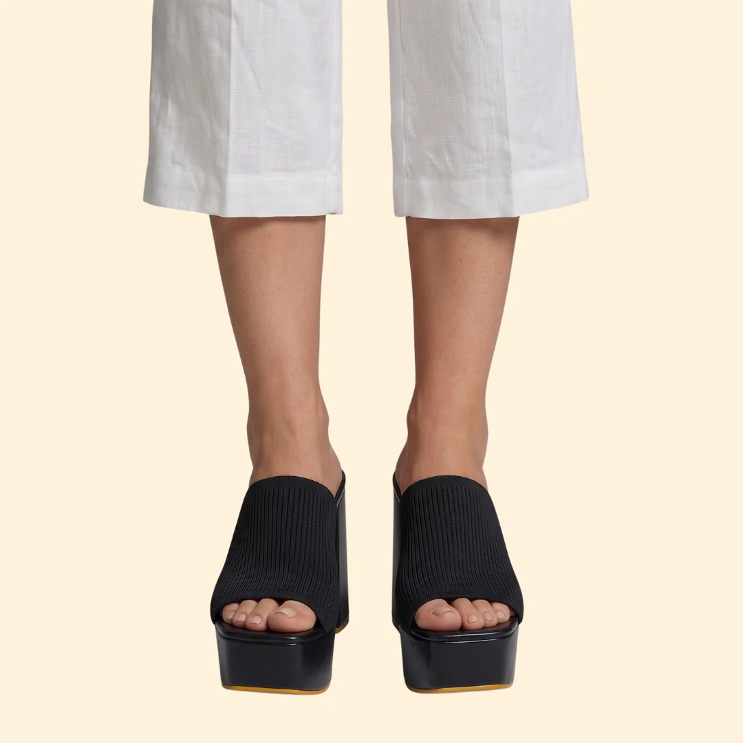 Women's Ribbed Platform Mules with Chunky Heel - Image 9