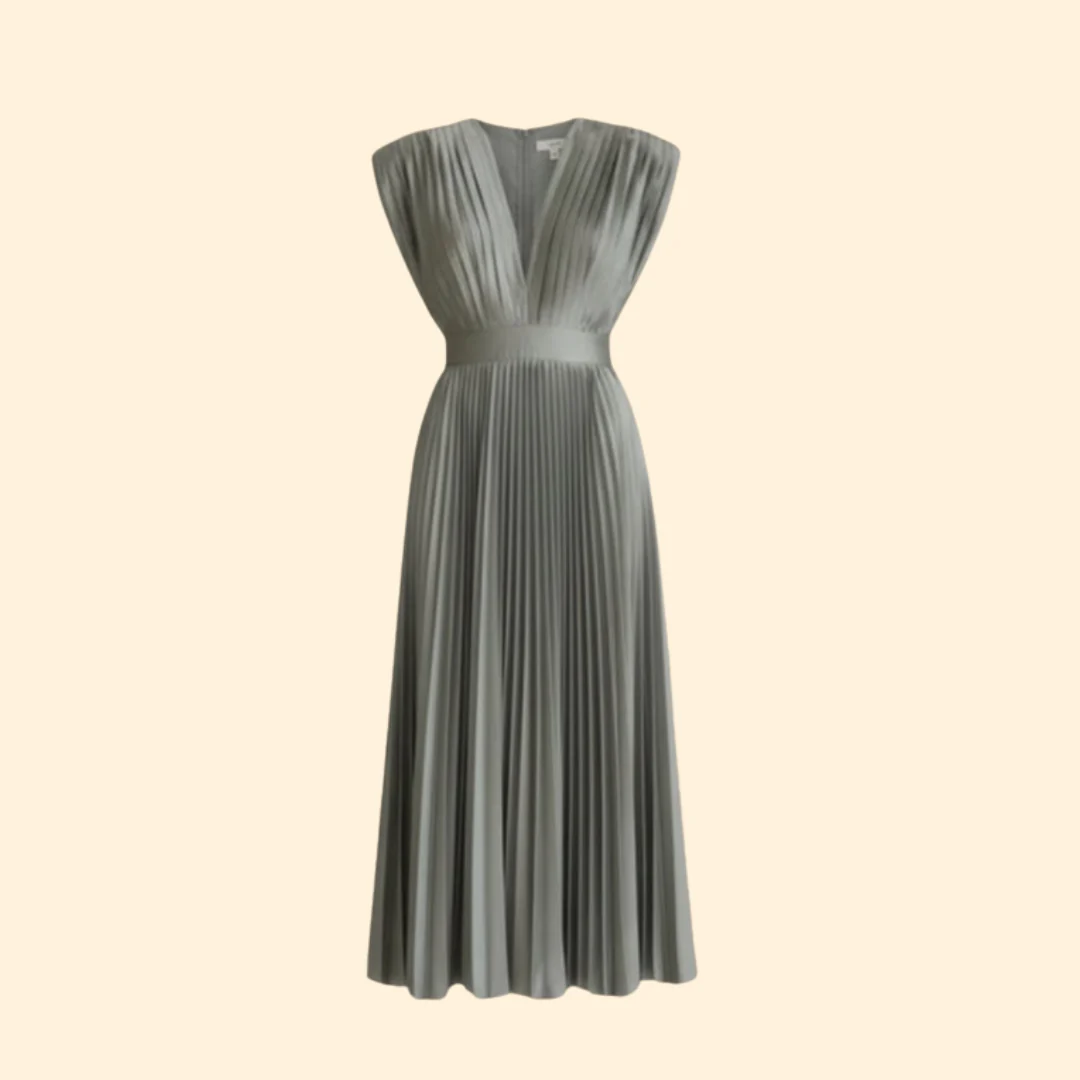 Women’s Pleated Dress with Deep V-Neck