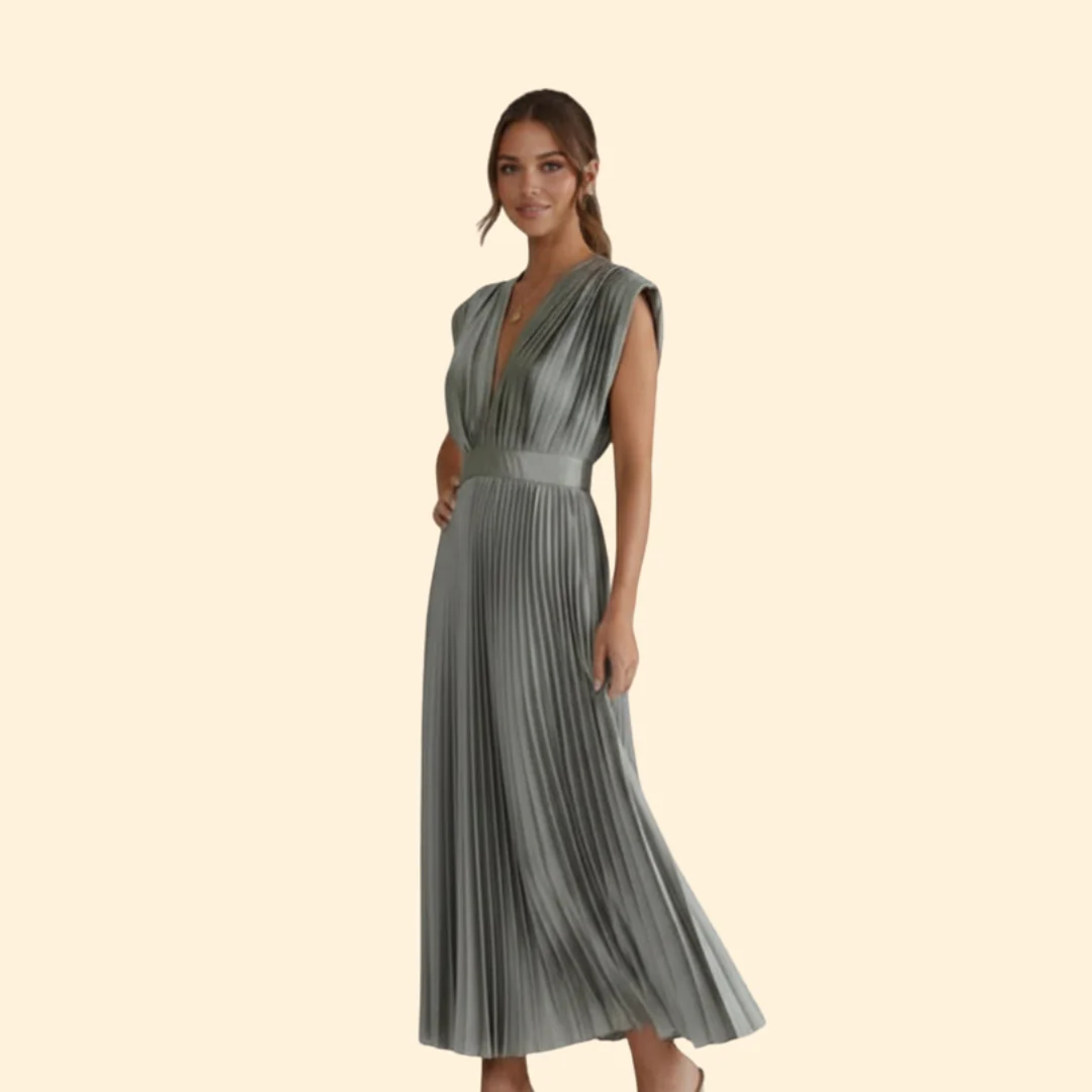 Women’s Pleated Dress with Deep V-Neck - Image 4