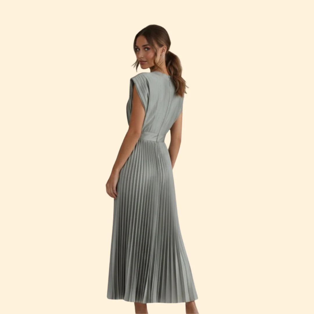 Women’s Pleated Dress with Deep V-Neck - Image 5