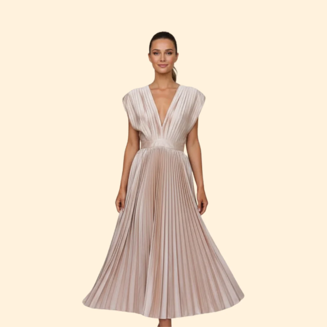 Women’s Pleated Dress with Deep V-Neck - Image 6