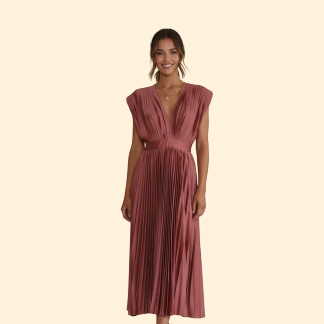 Women’s Pleated Dress with Deep V-Neck - Image 7