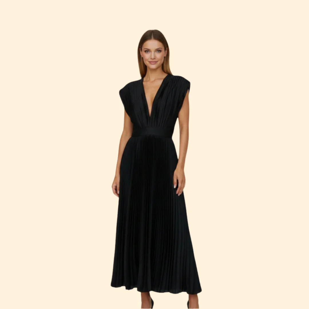 Women’s Pleated Dress with Deep V-Neck - Image 8
