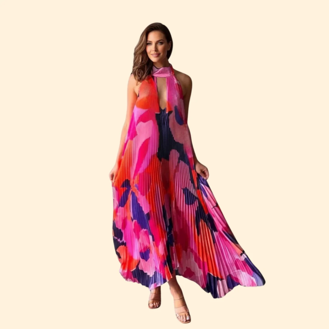 Women’s Pleated Dress with Halter Neck - Image 2