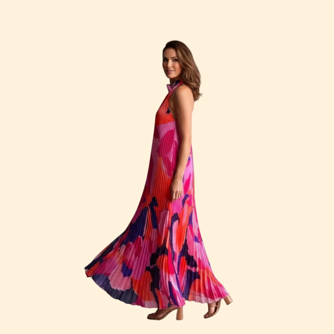 Women’s Pleated Dress with Halter Neck - Image 3