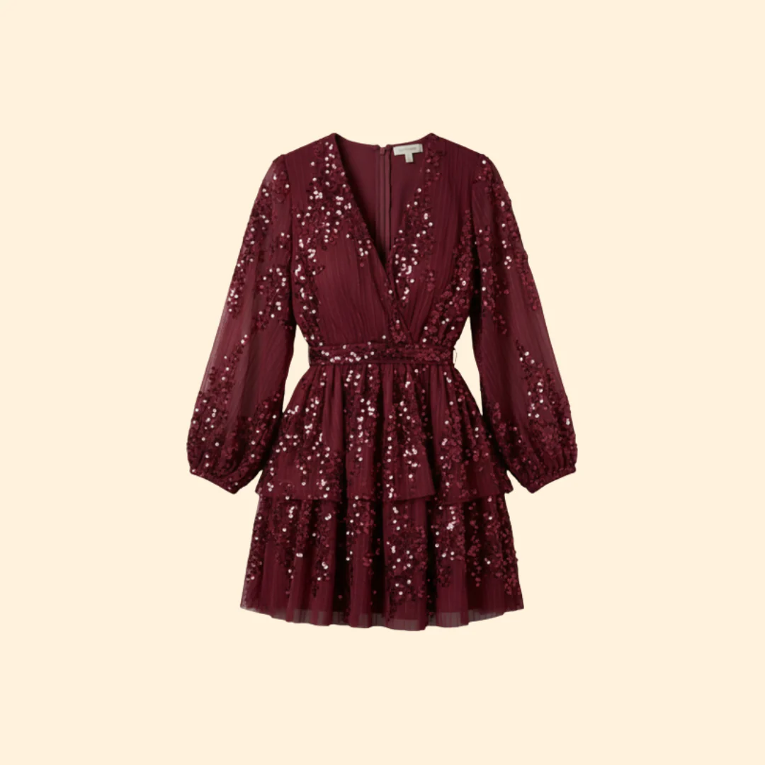 Women's Pleated Dress with Shiny Sequins