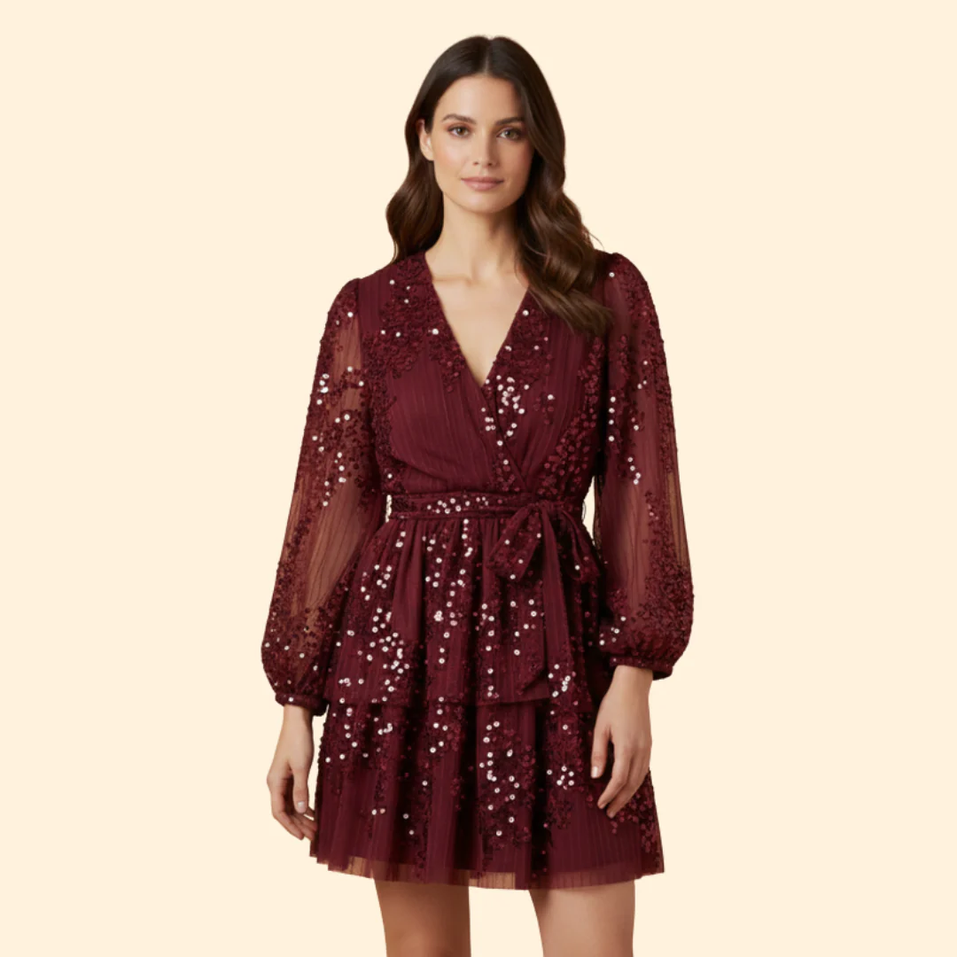 Women's Pleated Dress with Shiny Sequins - Image 2