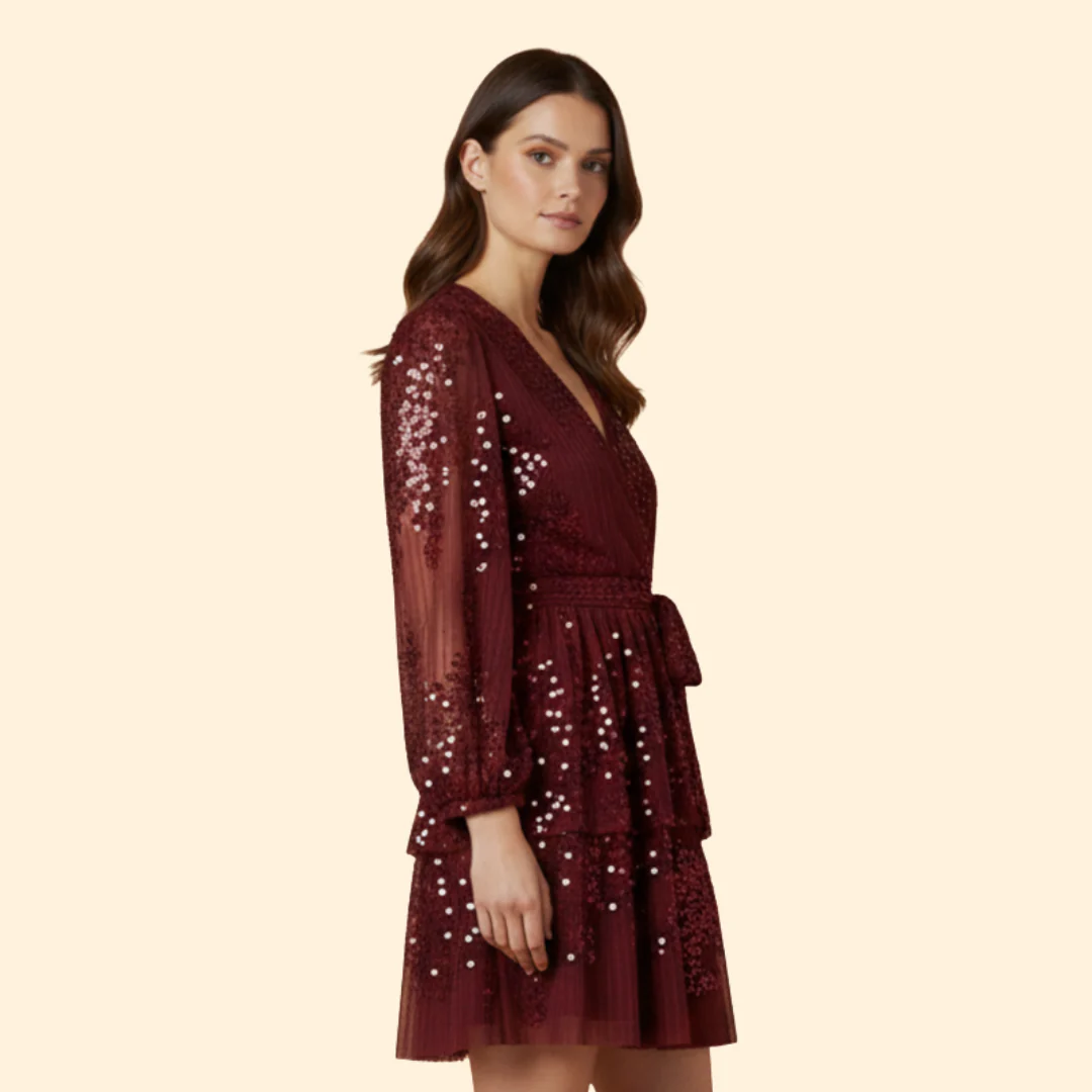 Women's Pleated Dress with Shiny Sequins - Image 3