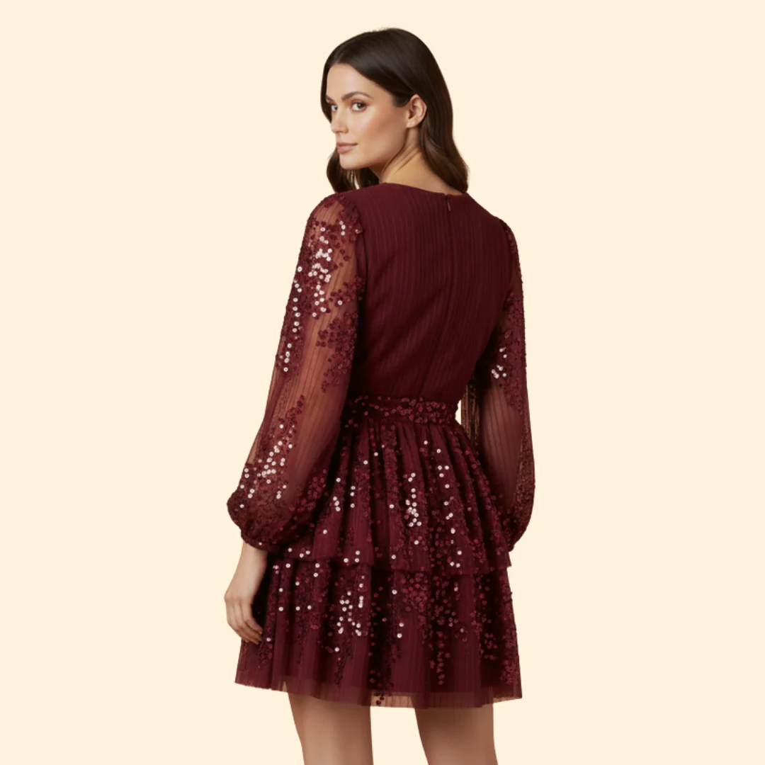 Women's Pleated Dress with Shiny Sequins - Image 4