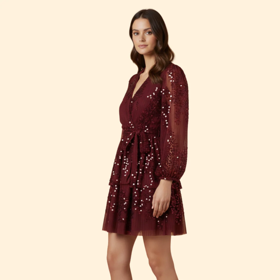 Women's Pleated Dress with Shiny Sequins - Image 5