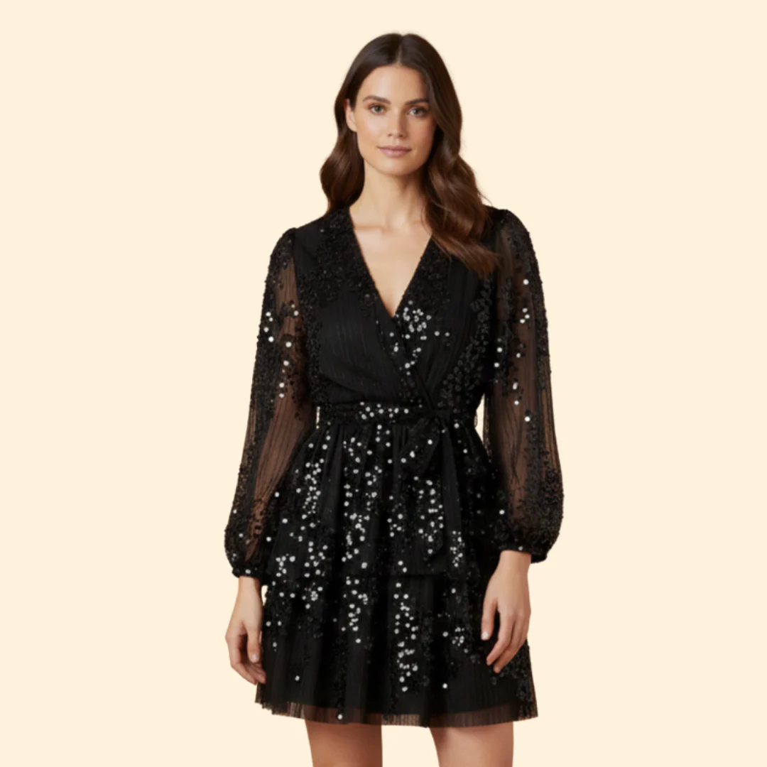 Women's Pleated Dress with Shiny Sequins - Image 8