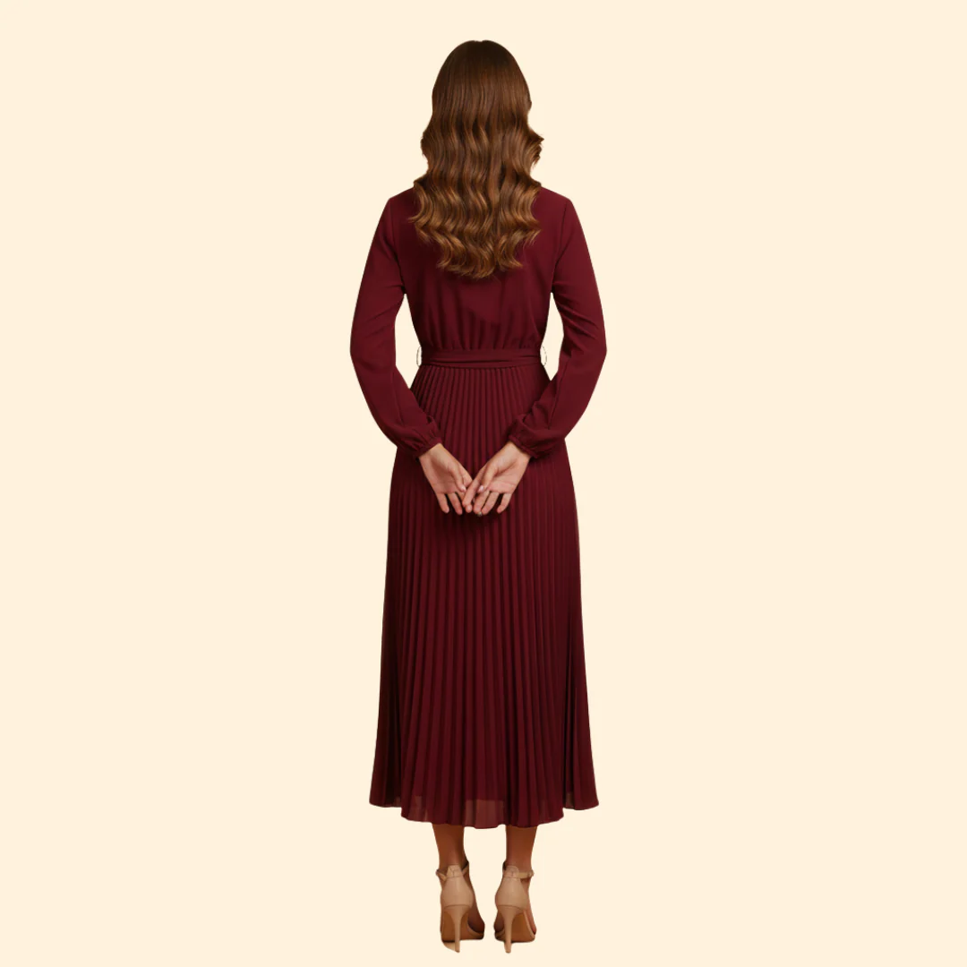 Women's Pleated Dress with Tie Belt - Image 5