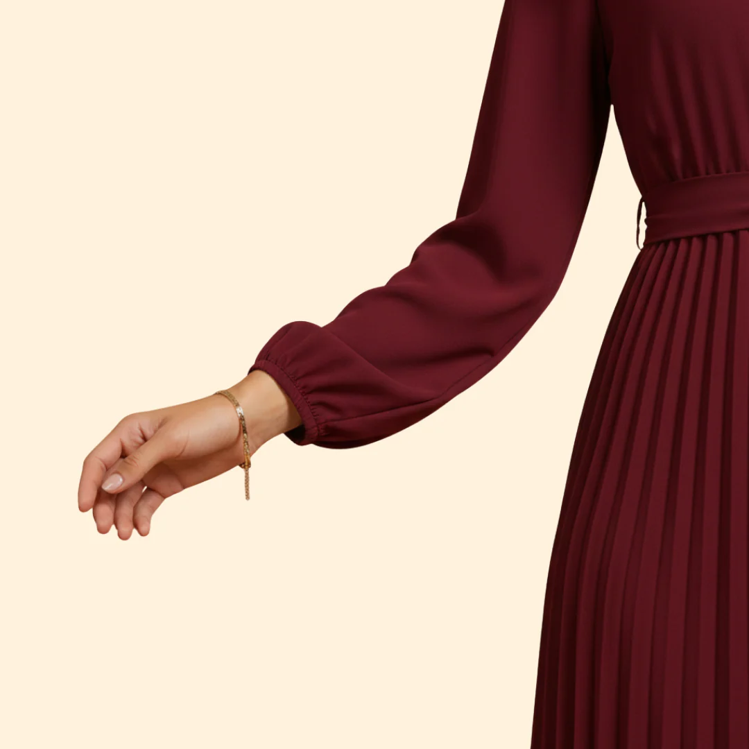 Women's Pleated Dress with Tie Belt - Image 7