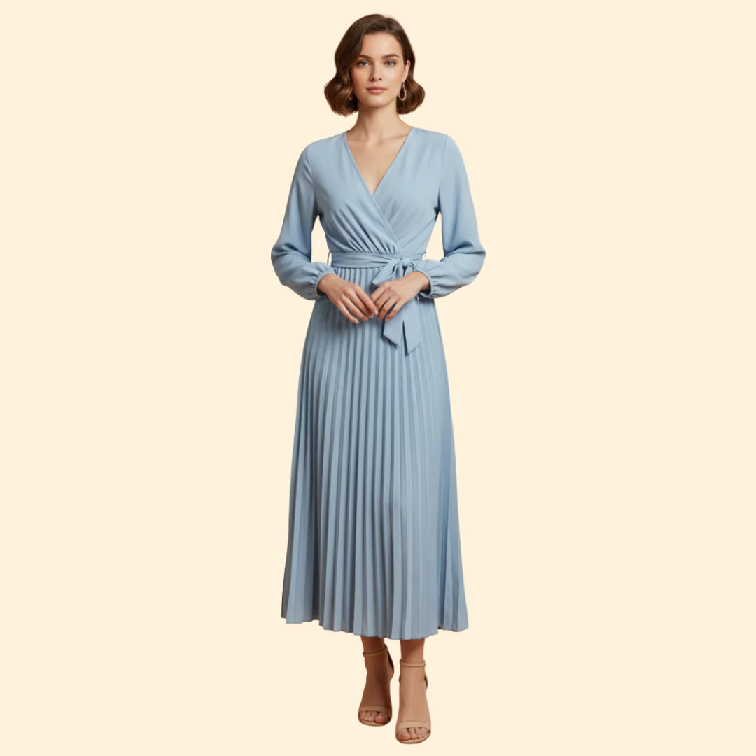 Women's Pleated Dress with Tie Belt - Image 8